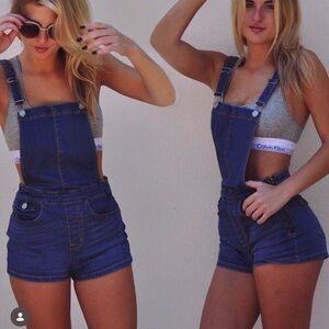 Women's Denim s Shorts Overalls with Adjustable Straps